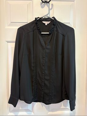 Nanette Lepore Black Ruffled-Neck Pintuck Blouse